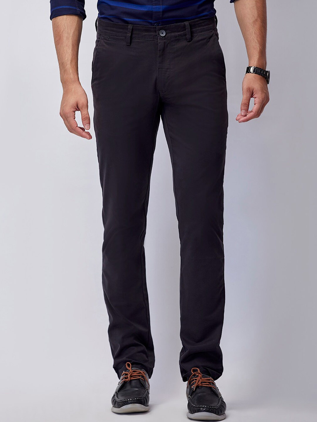 

J Hampstead Men Black Smart Slim Fit Wrinkle Free Chinos Trousers