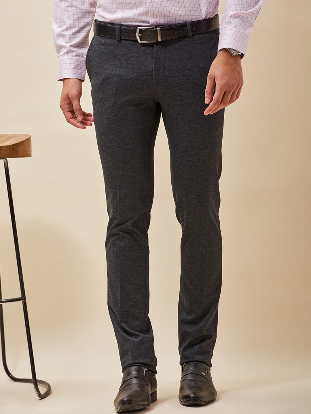 

J Hampstead Men Black Smart Slim Fit Wrinkle Free Formal Trousers