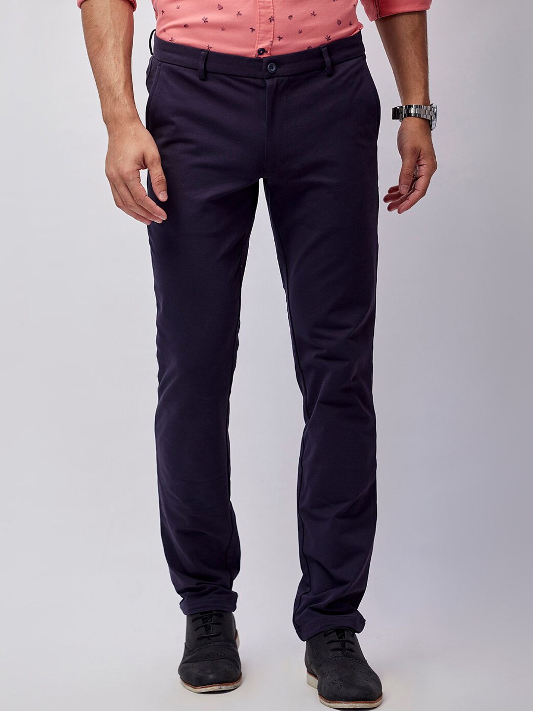 

J Hampstead Men Navy Blue Smart Slim Fit Wrinkle Free Chinos Trousers