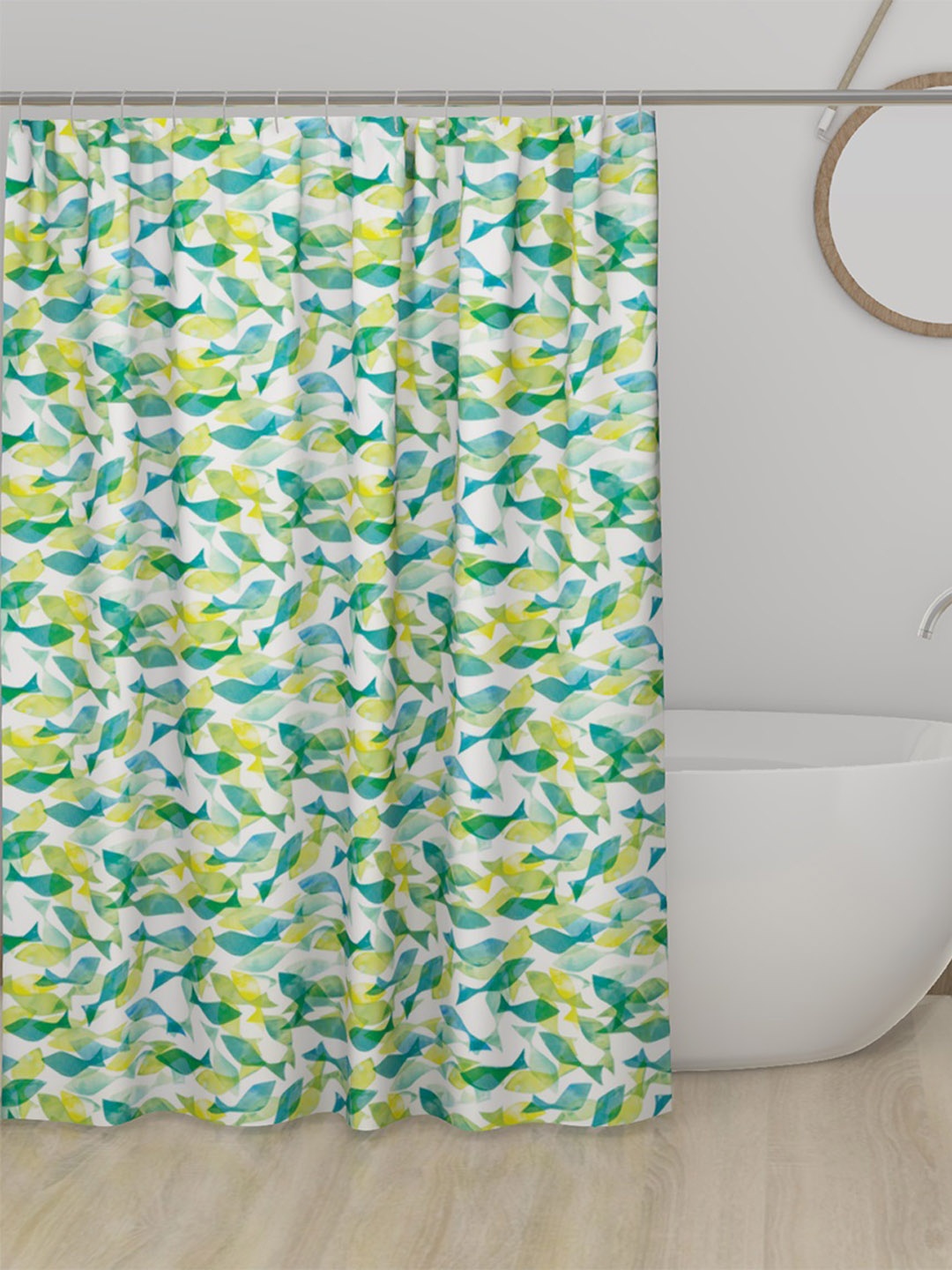 

Lushomes White & Green Printed Shower Curtain