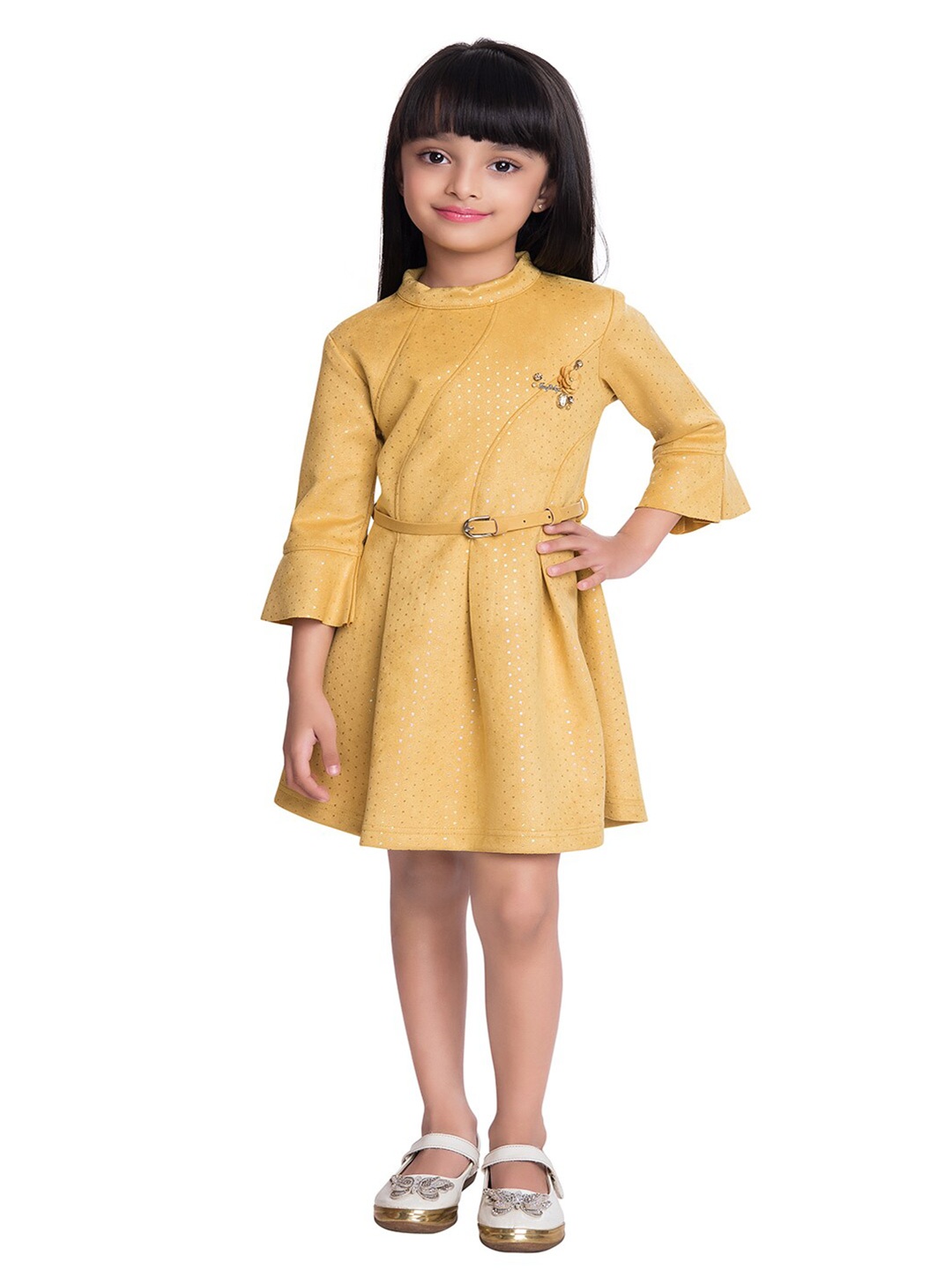 

Tiny Baby Girls Mustard Yellow Velvet Fit & Flare Dress