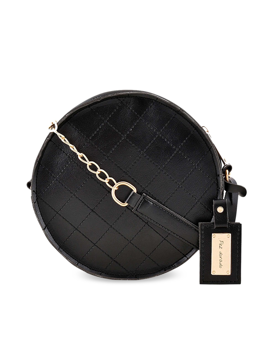 

Pez dorado Women Black Textured Structured Sling Bag with Quilted