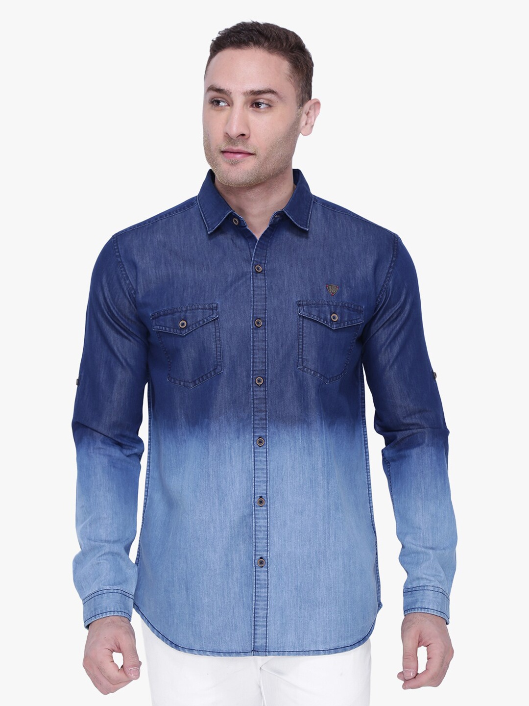 

Kuons Avenue Men Blue Smart Slim Fit Faded Ombre Denim Casual Shirt