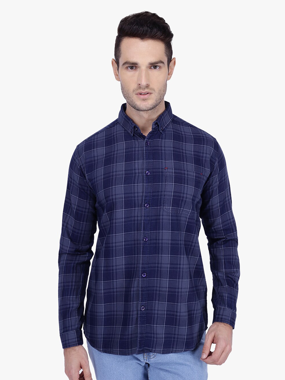 

Kuons Avenue Men Grey & Blue Smart Slim Fit Checked Casual Shirt