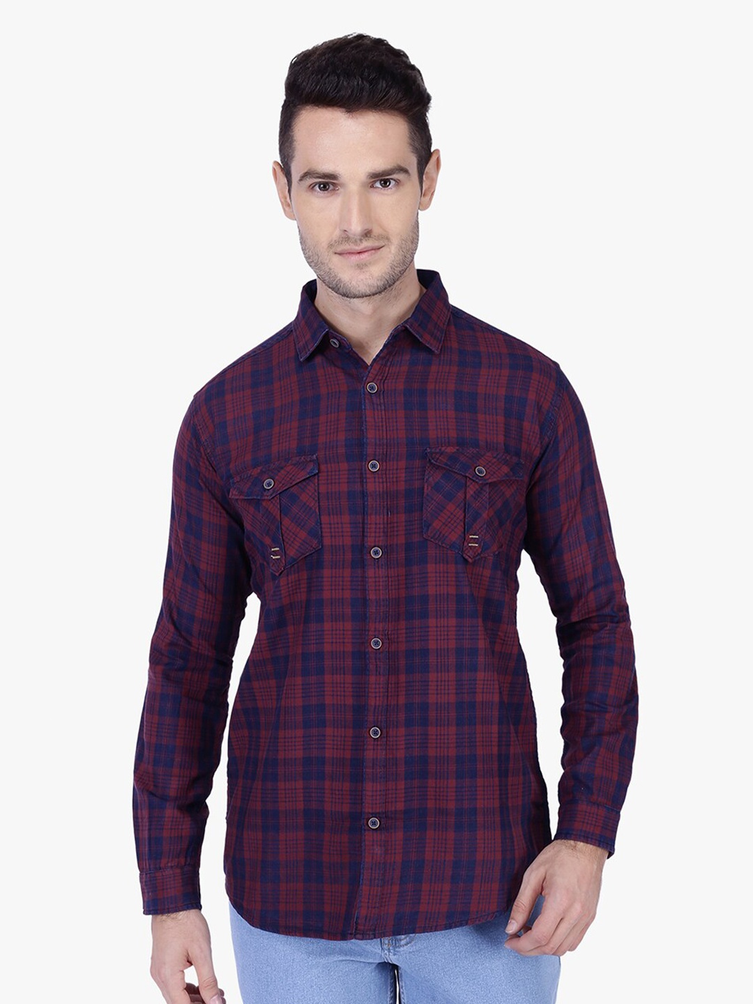 

Kuons Avenue Men Burgundy Smart Slim Fit Tartan Checks Checked Casual Shirt