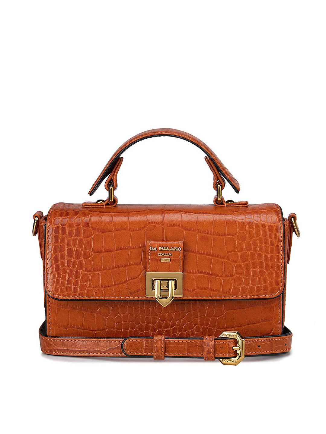 

Da Milano Women Orange Textured Leather Structured Satchel