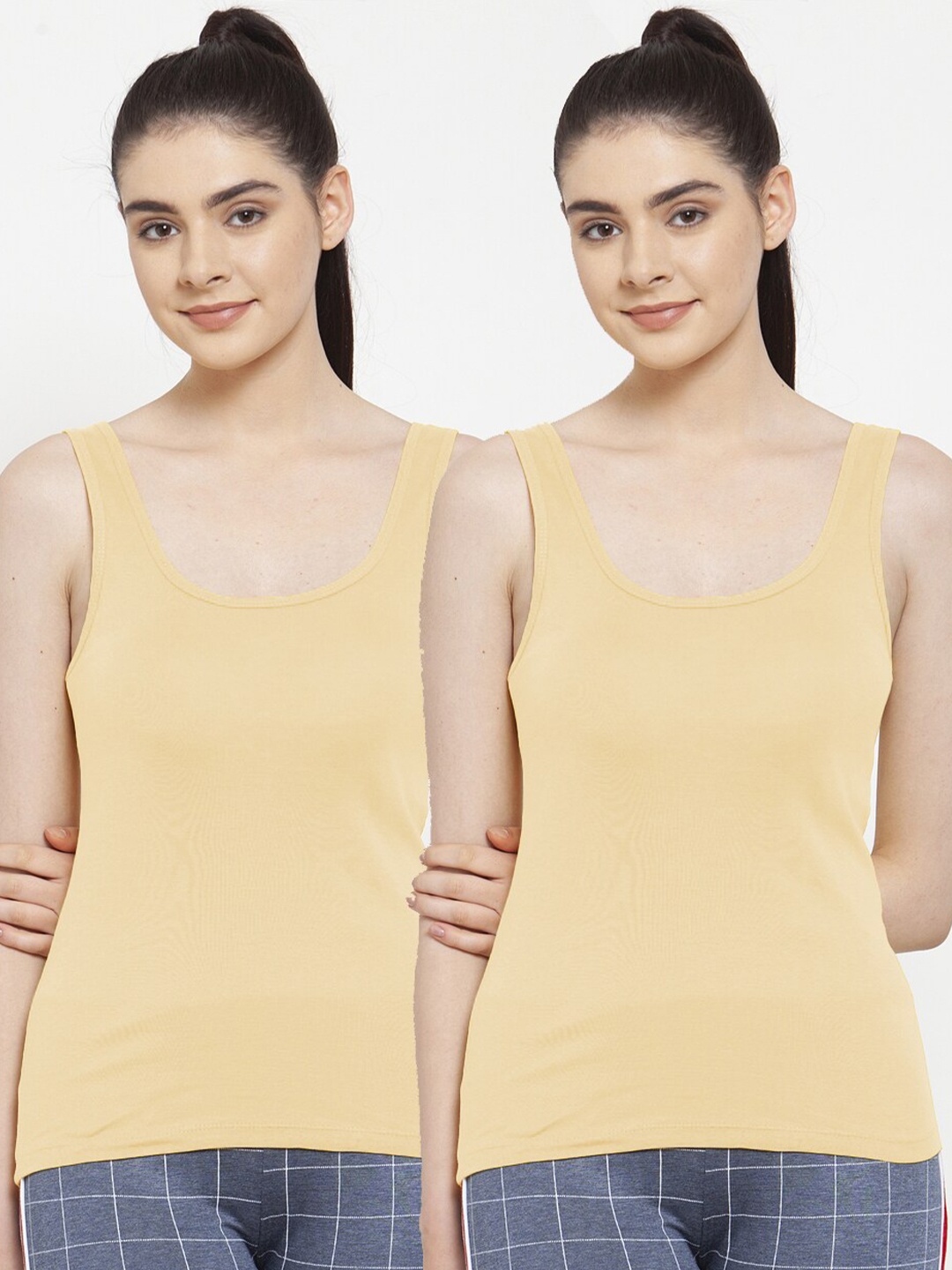 

Friskers Women Beige Pack of 2 Tank Top