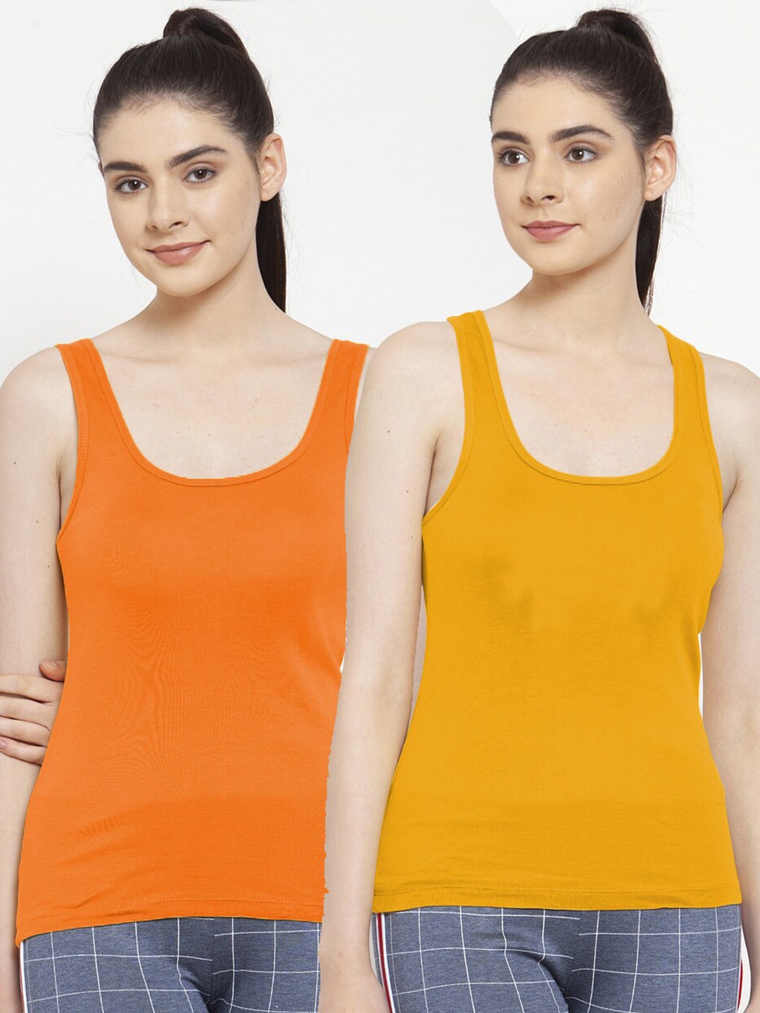 

Friskers Women Orange & Gold Pack of 2 Tank Top