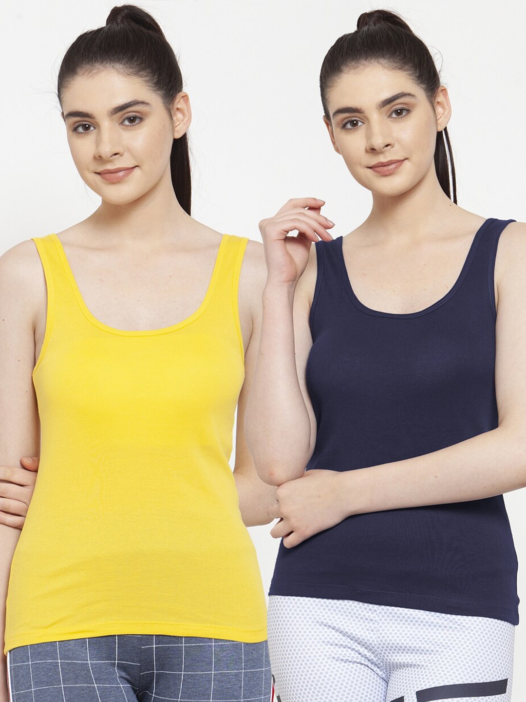 

Friskers Women Yellow & Navy Blue Pack of 2 Tank Top