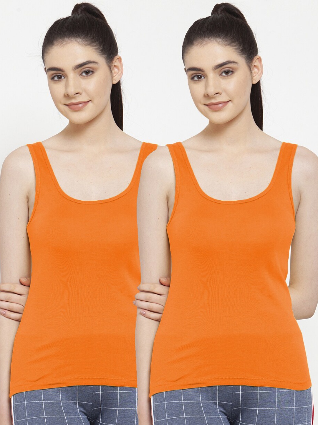 

Friskers Women Orange Pack of 2 Tank Top