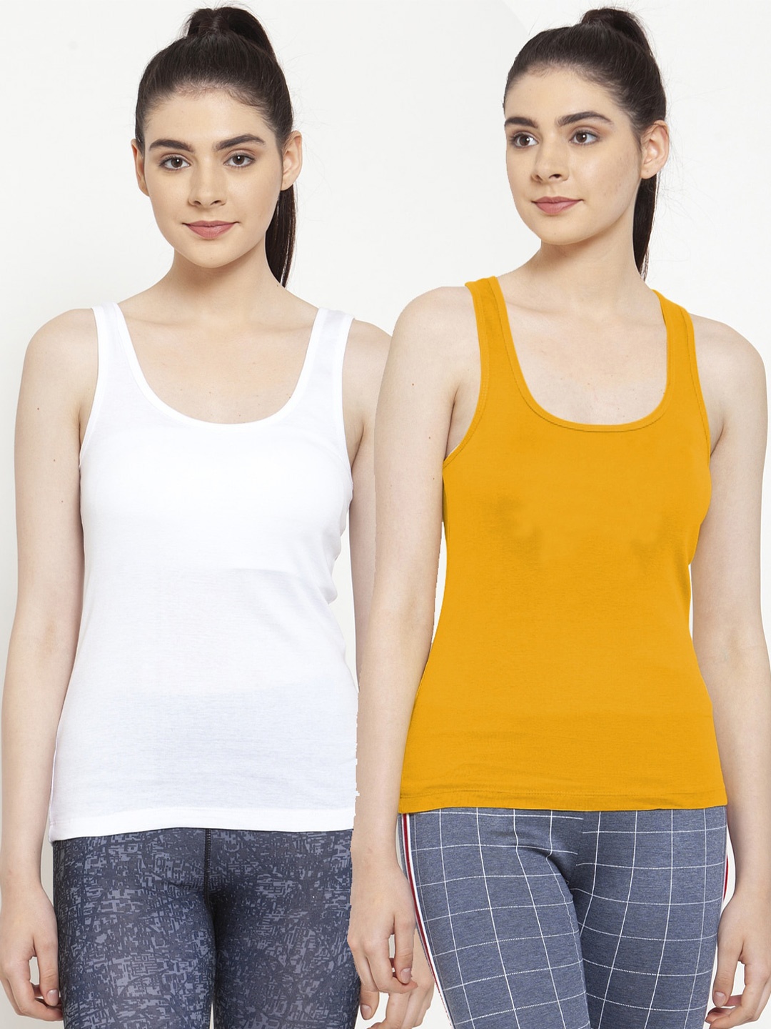 

Friskers Women White & Gold Pack of 2 Tank Top