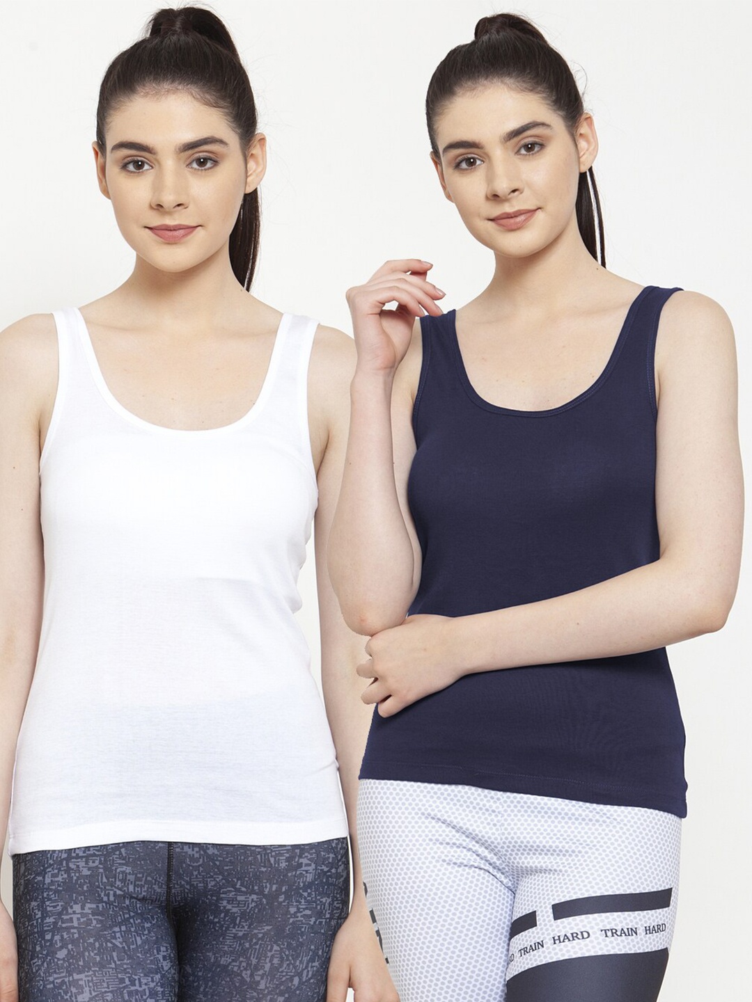 

Friskers Women White & Navy Blue Pack of 2 Tank Top