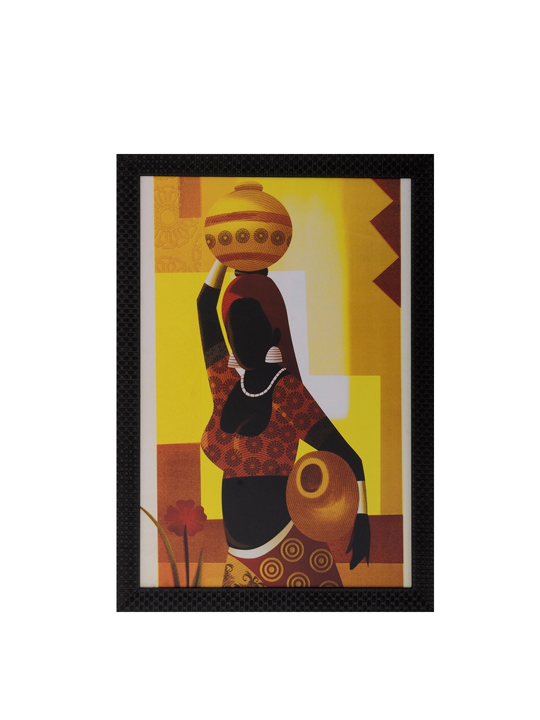 

eCraftIndia Yellow & Brown Village Lady UV Wall Art