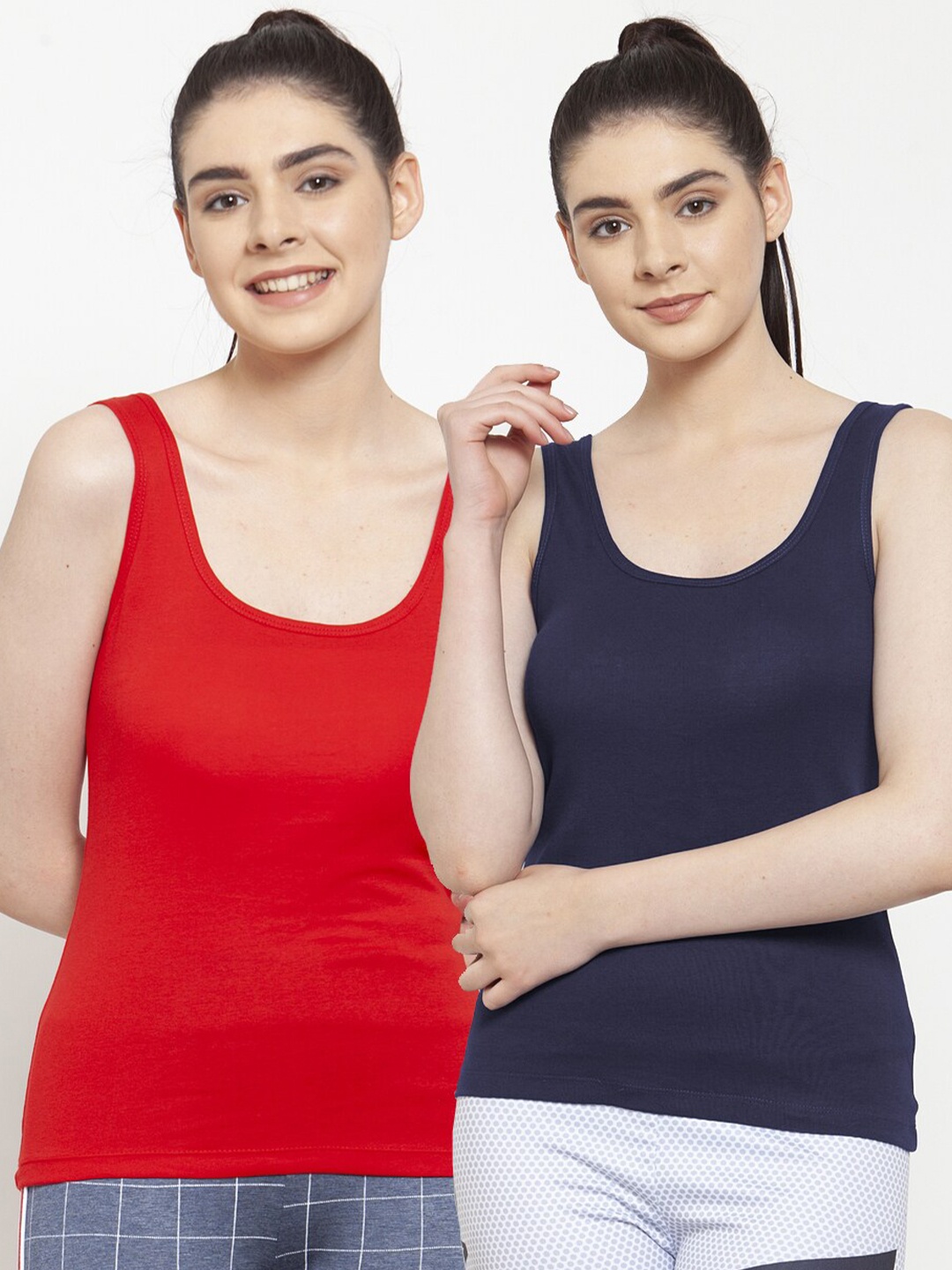 

Friskers Women Red & Navy Blue Pack of 2 Tank Top