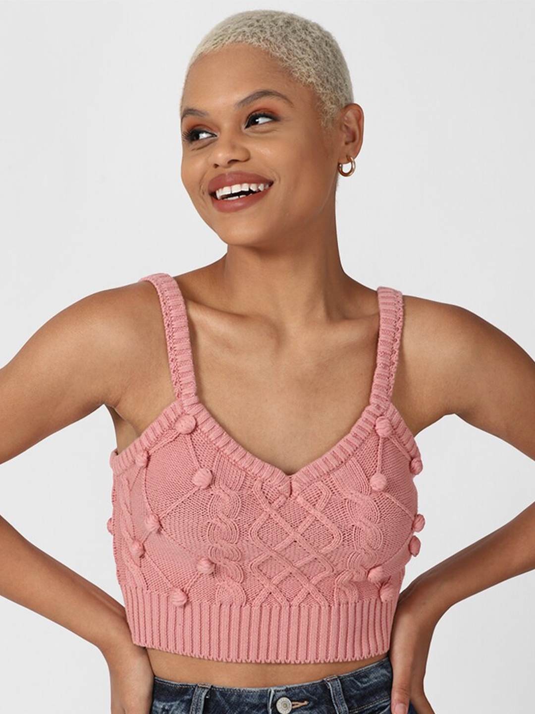 

FOREVER 21 Pink Woven Design Bralette Cotton Crop Top