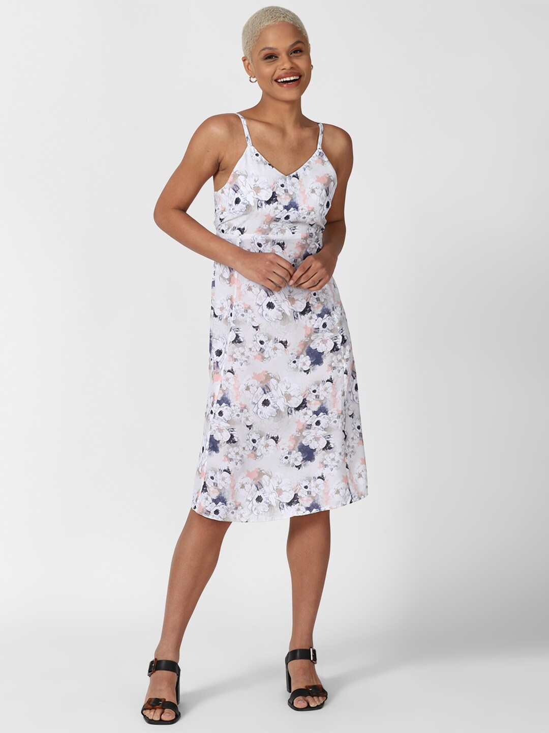 

FOREVER 21 White Floral Printed A-line Dress