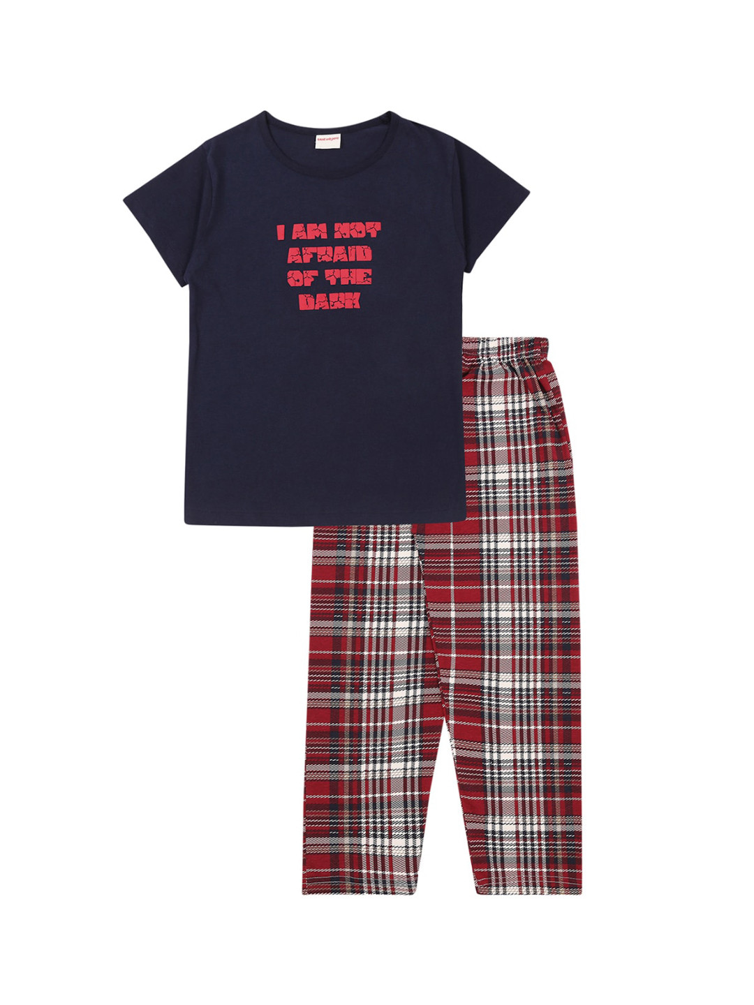 

RAINE AND JAINE Girls Navy Blue & Red Printed Pure Cotton Night suit