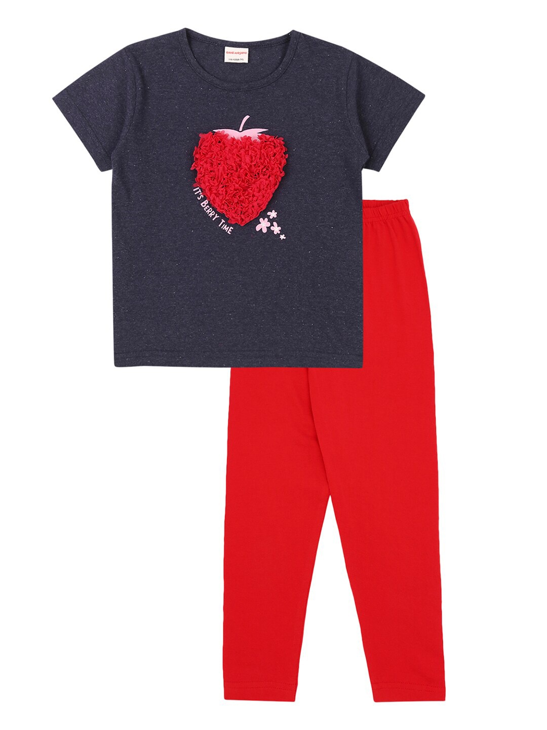

RAINE AND JAINE Girls Navy Blue & Red Printed Pure Cotton T-shirt with Leggings