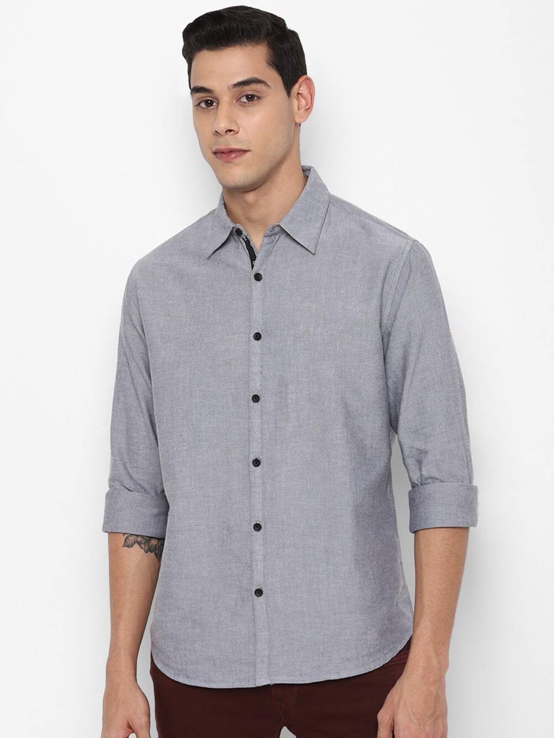 

FOREVER 21 Men Grey Solid Casual Shirt