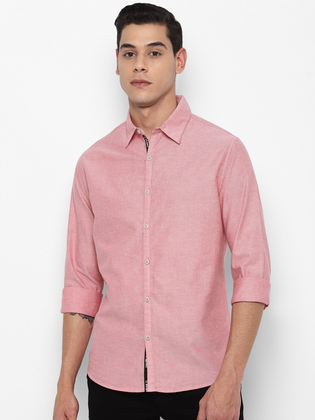 

FOREVER 21 Men Pink Solid Casual Shirt