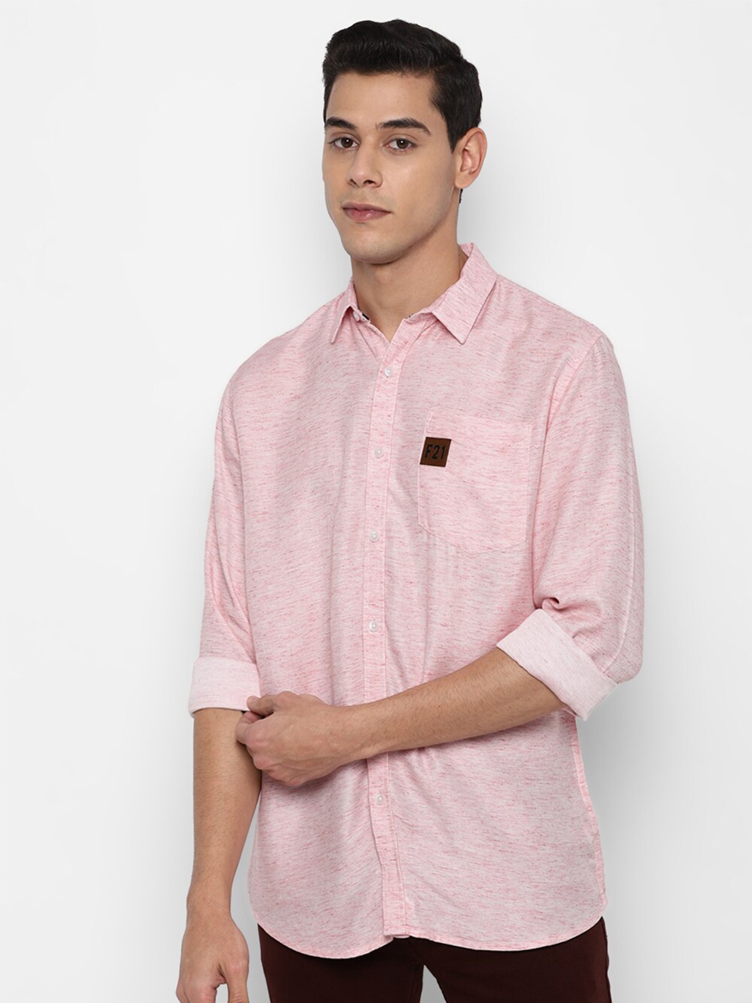 

FOREVER 21 Men Pink Textured Solid Regular Fit Cotton Casual Shirt
