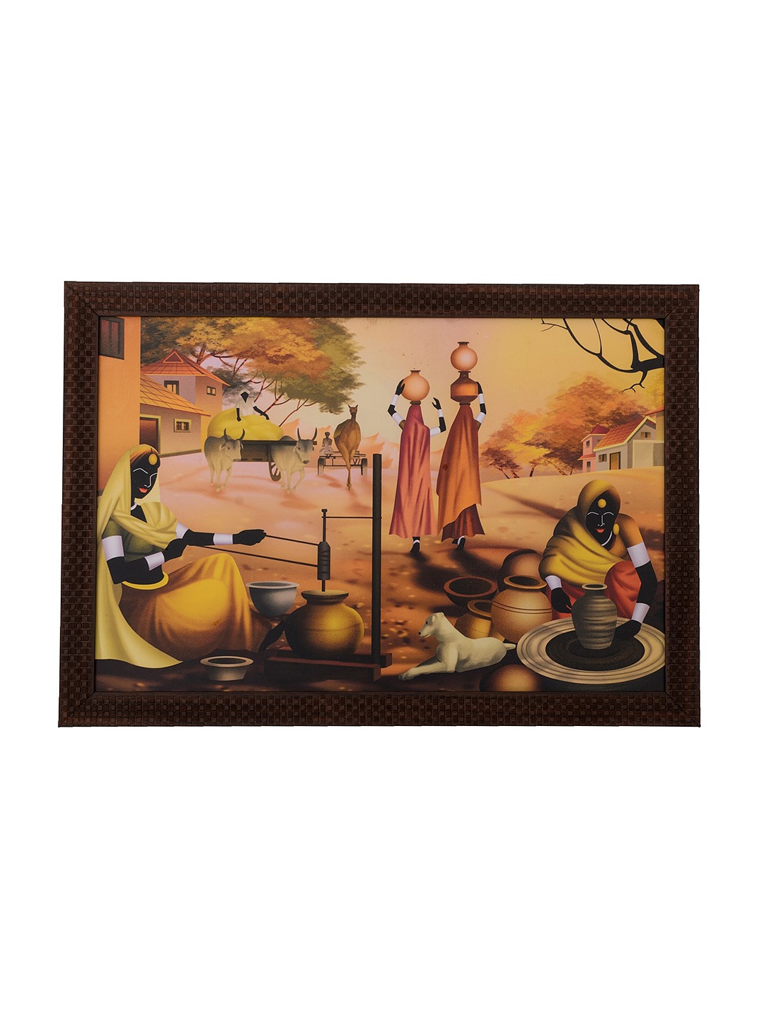 

eCraftIndia Multicoloured Pot Making Village Scene Framed UV Wall Art, Multi