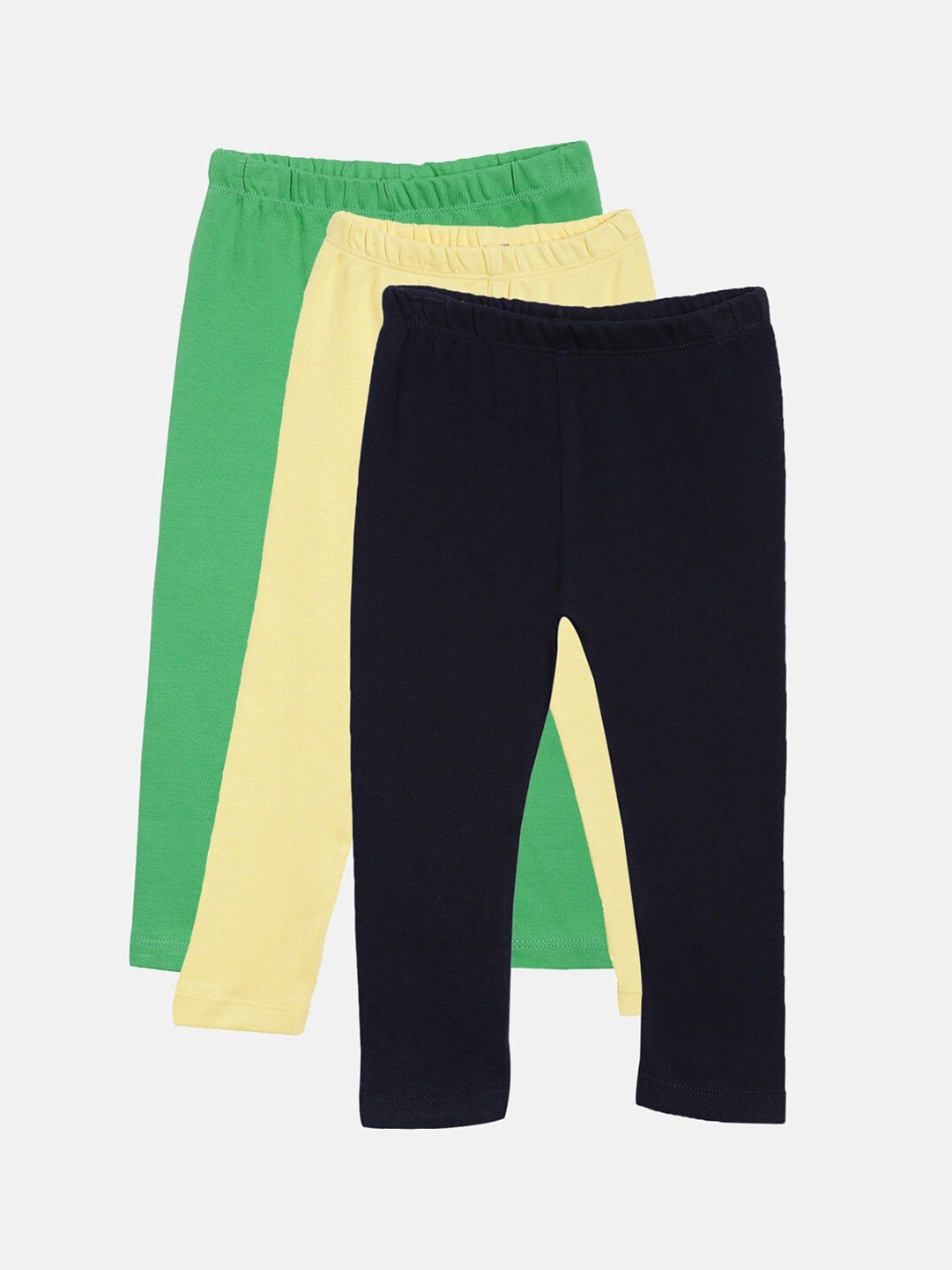 

Kryptic Infant Girls Pack Of 3 Solid Pure Cotton Ankle Length Leggings, Green