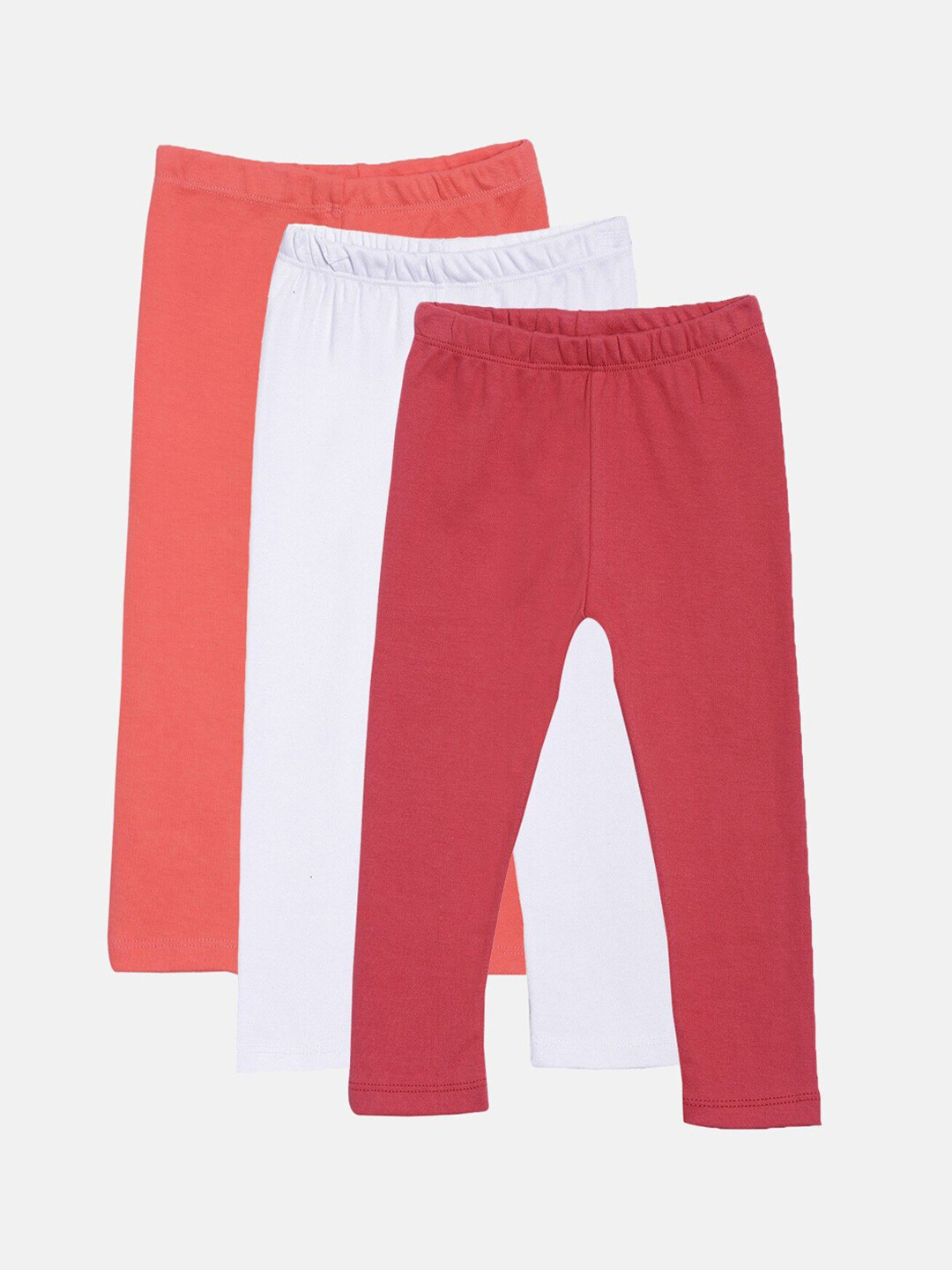 

Kryptic Girls Pack Of 3 Solid Pure Cotton Ankle Length Leggings, Red