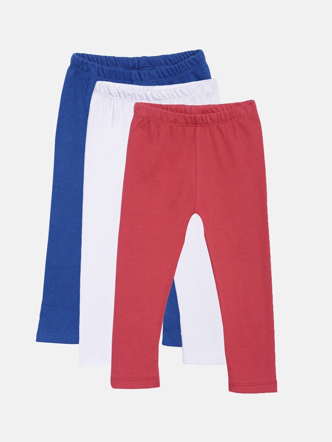 

Kryptic Infant Girls Pack Of 3 Solid Pure Cotton Ankle Length Leggings, Blue