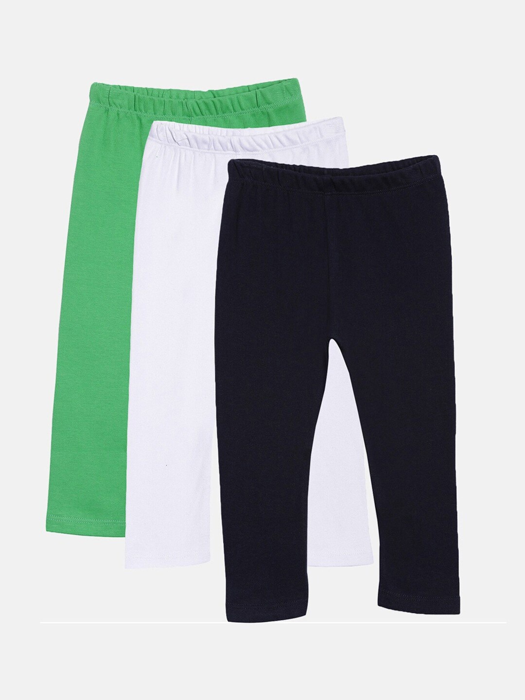 

Kryptic Infant Girls Pack Of 3 Solid Pure Cotton Ankle Length Leggings, Green