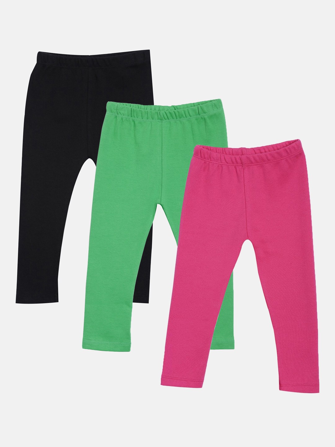 

Kryptic Infant Girls Pack Of 3 Solid Pure Cotton Ankle Length Leggings, Green