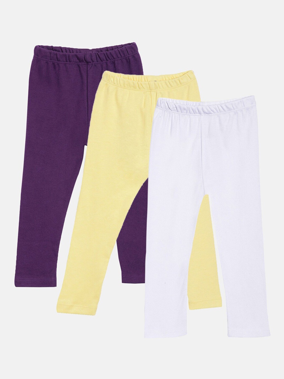 

Kryptic Infant Girls Pack Of 3 Solid Pure Cotton Ankle Length Leggings, Purple