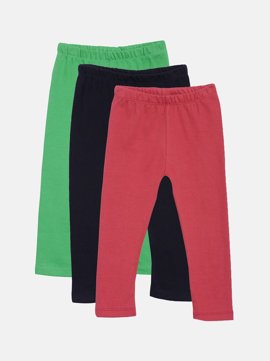 

Kryptic Infant Girls Pack Of 3 Solid Pure Cotton Ankle Length Leggings, Green