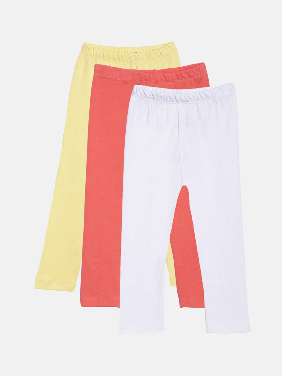 

Kryptic Infant Girls Pack Of 3 Solid Pure Cotton Ankle Length Leggings, Yellow