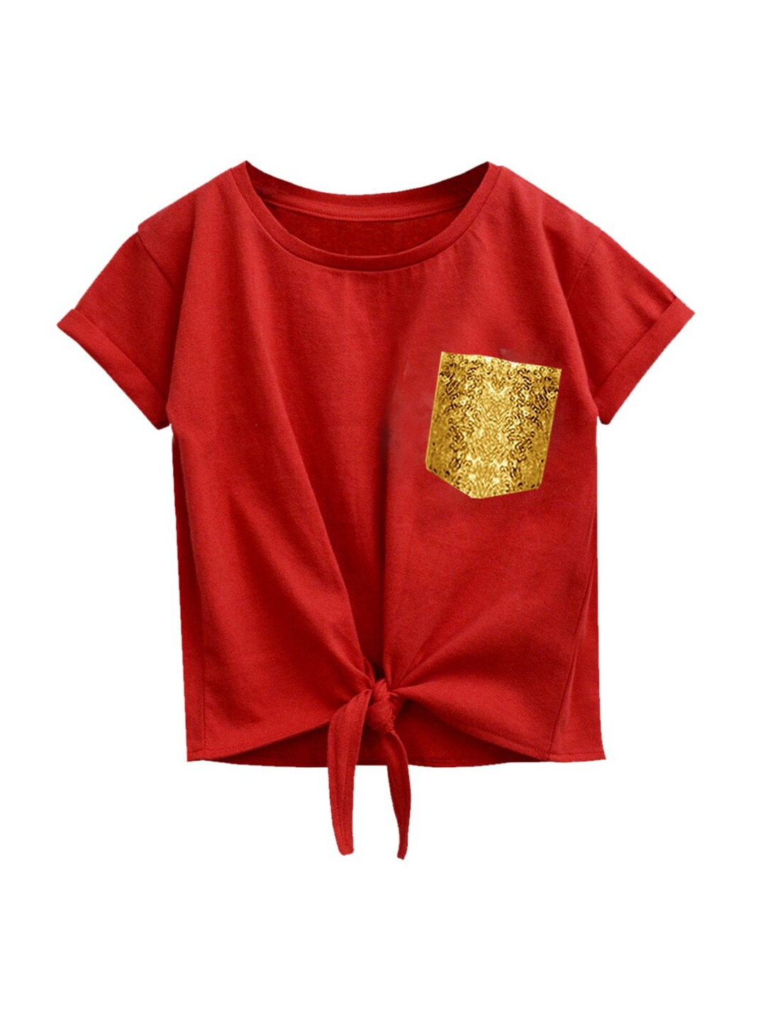 

A T U N Girls Red Bubble Knot Pure Cotton Top