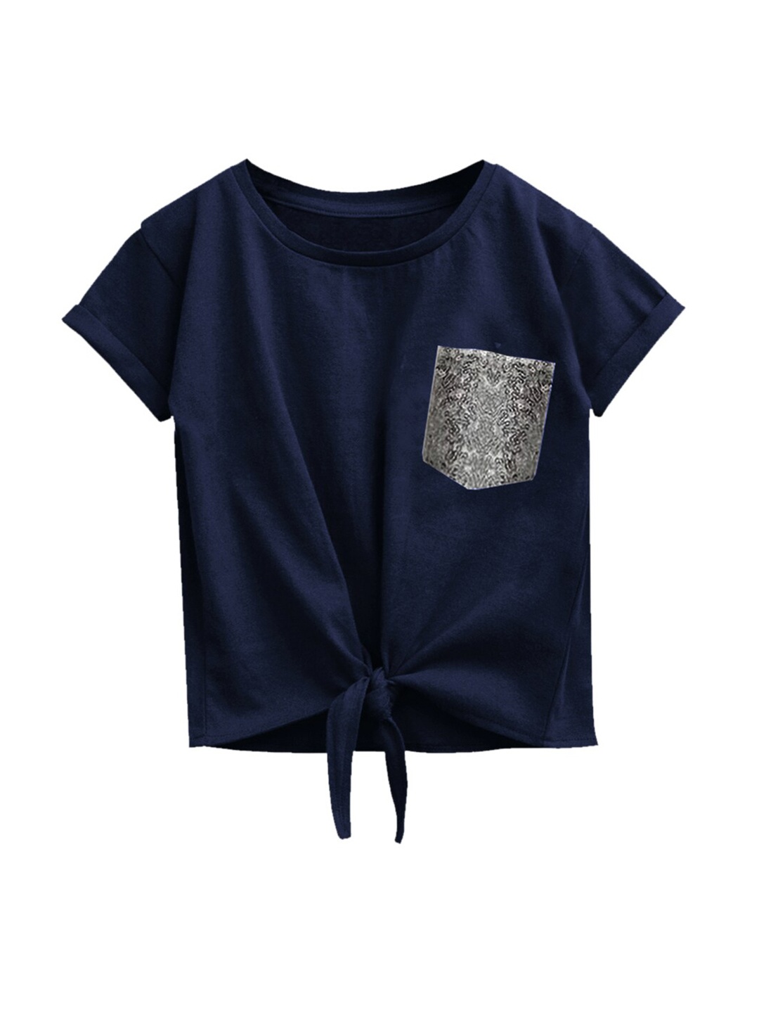 

A.T.U.N. Navy Blue Pure Cotton Bubble Knot Top