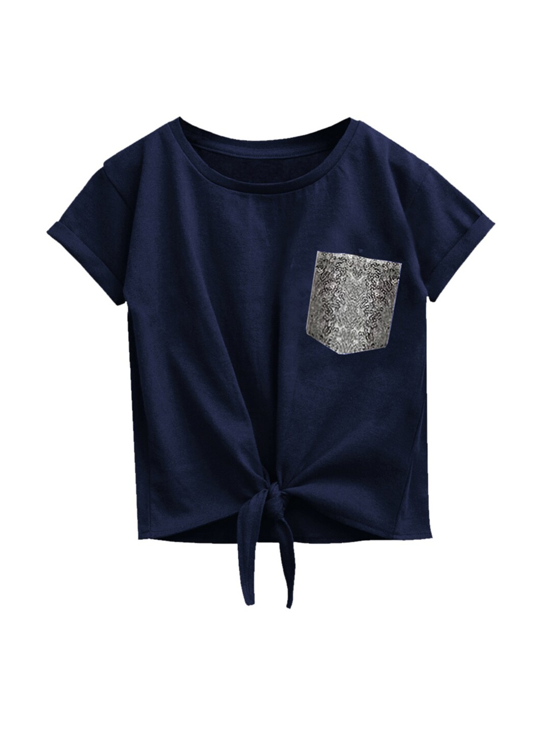 

A T U N Navy Blue Extended Sleeves Crop Top