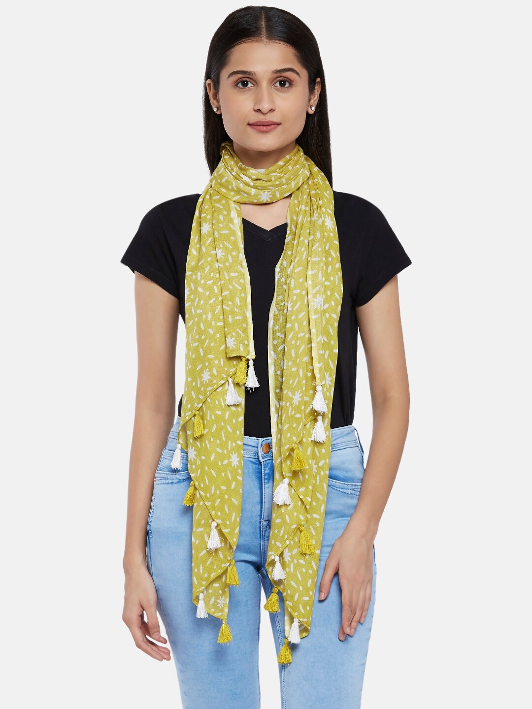 

Honey by Pantaloons Women Mustard & White Printed Scarf