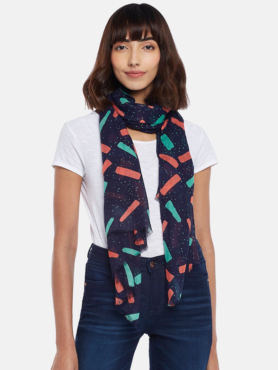 

Honey by Pantaloons Women Navy Blue & Blue Printed Scarf