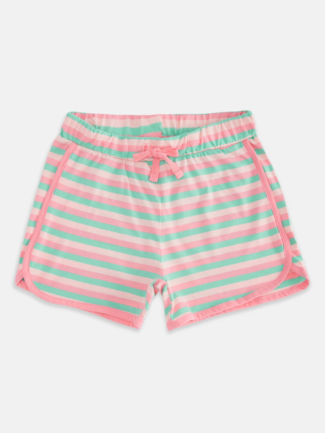 

Pantaloons Junior Girls Peach & Green Striped Cotton Shorts