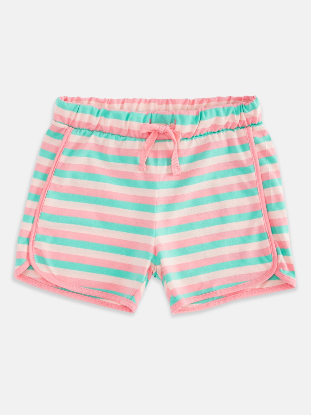 

Pantaloons Junior Girls Green Striped Cotton Regular Shorts