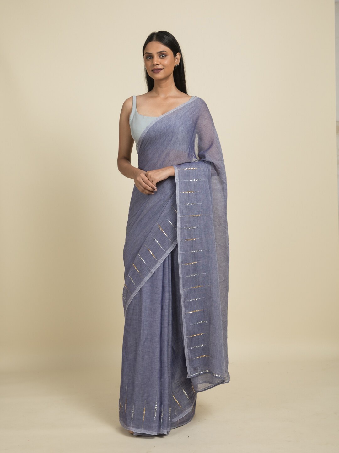 

Suta Grey & Gold-Toned Embellished Pure Cotton Saree