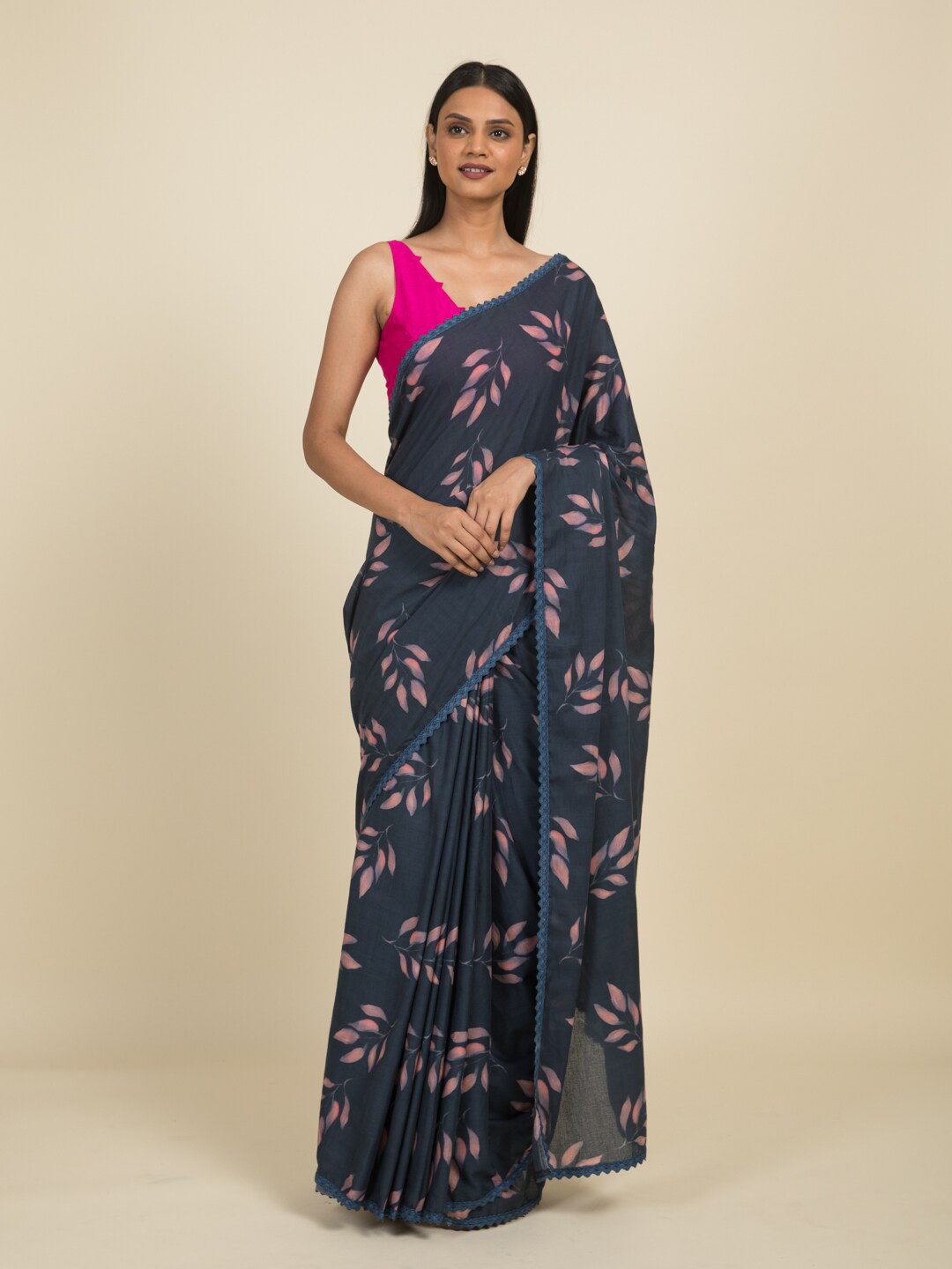 

Suta Blue & Pink Floral Digital Printed Pure Cotton Saree