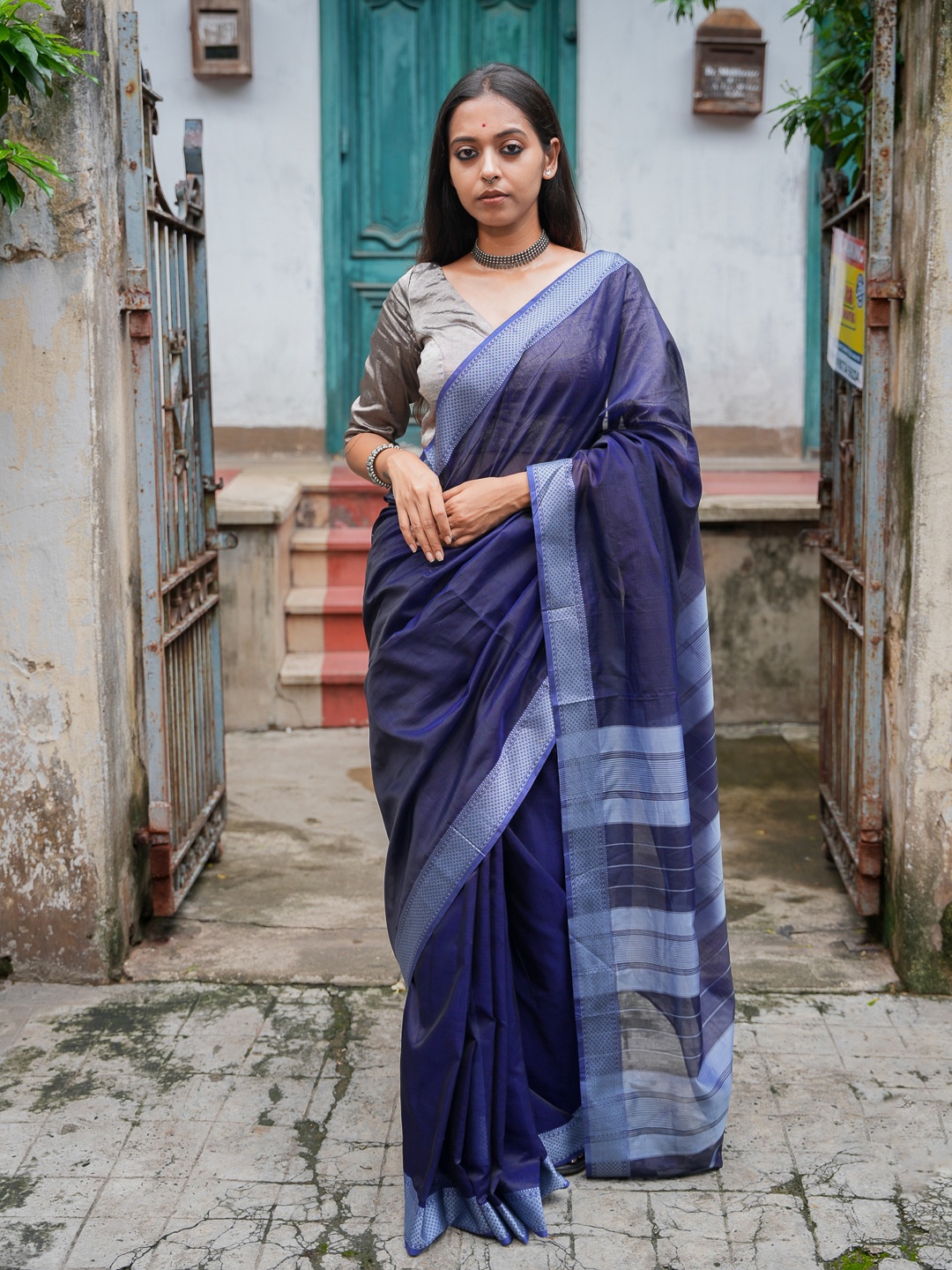 

Suta Blue & Grey Silk Cotton Saree