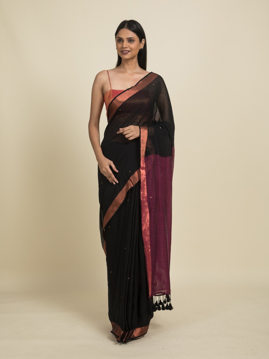 

Suta Black & Purple Sequinned Pure Cotton Saree