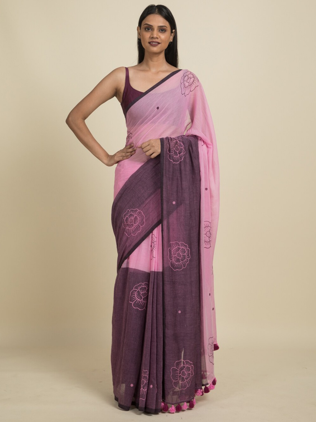 

Suta Pink & Purple Floral Pure Cotton Saree