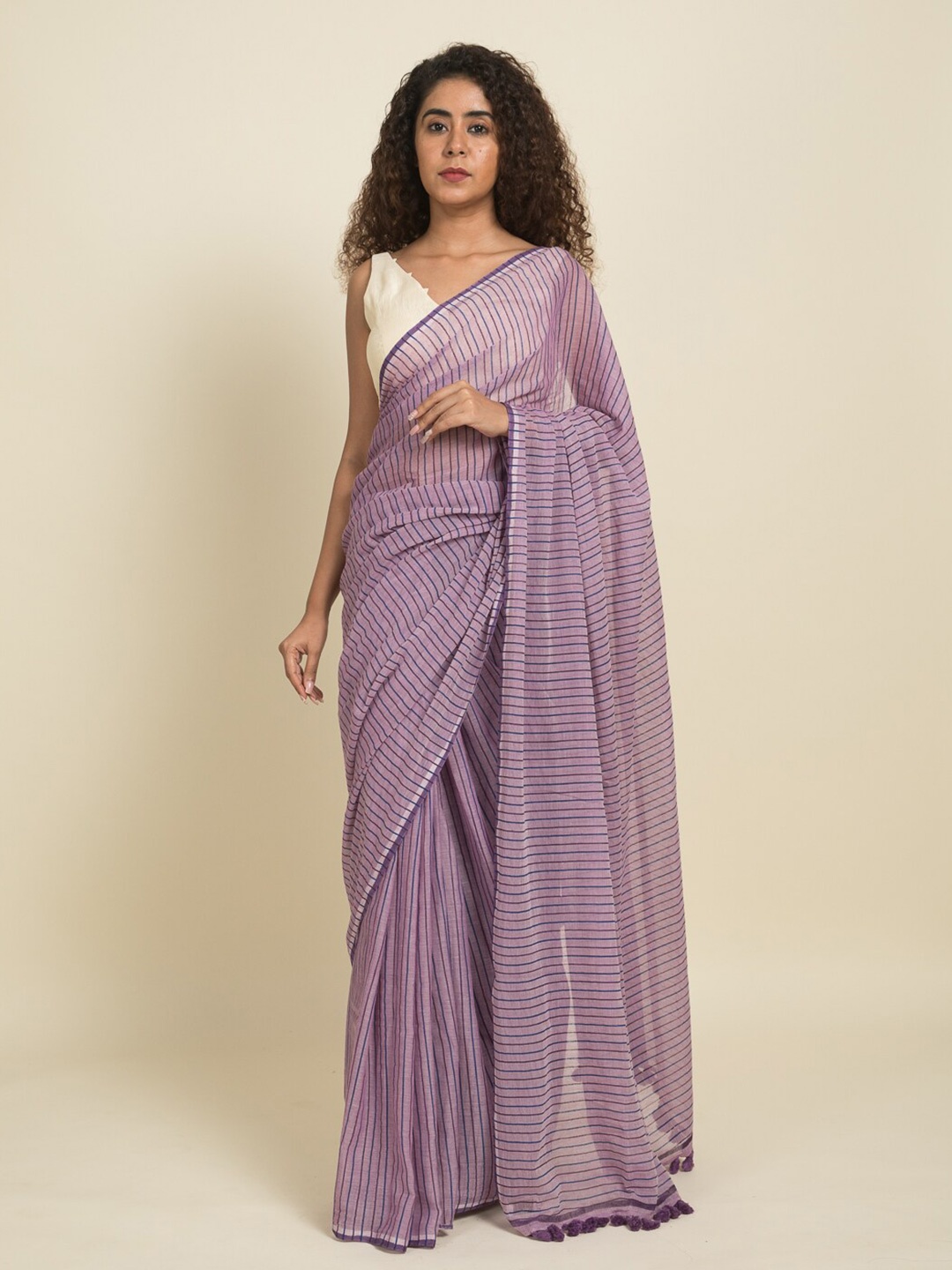 

Suta Lavender & Blue Striped Pure Cotton Saree