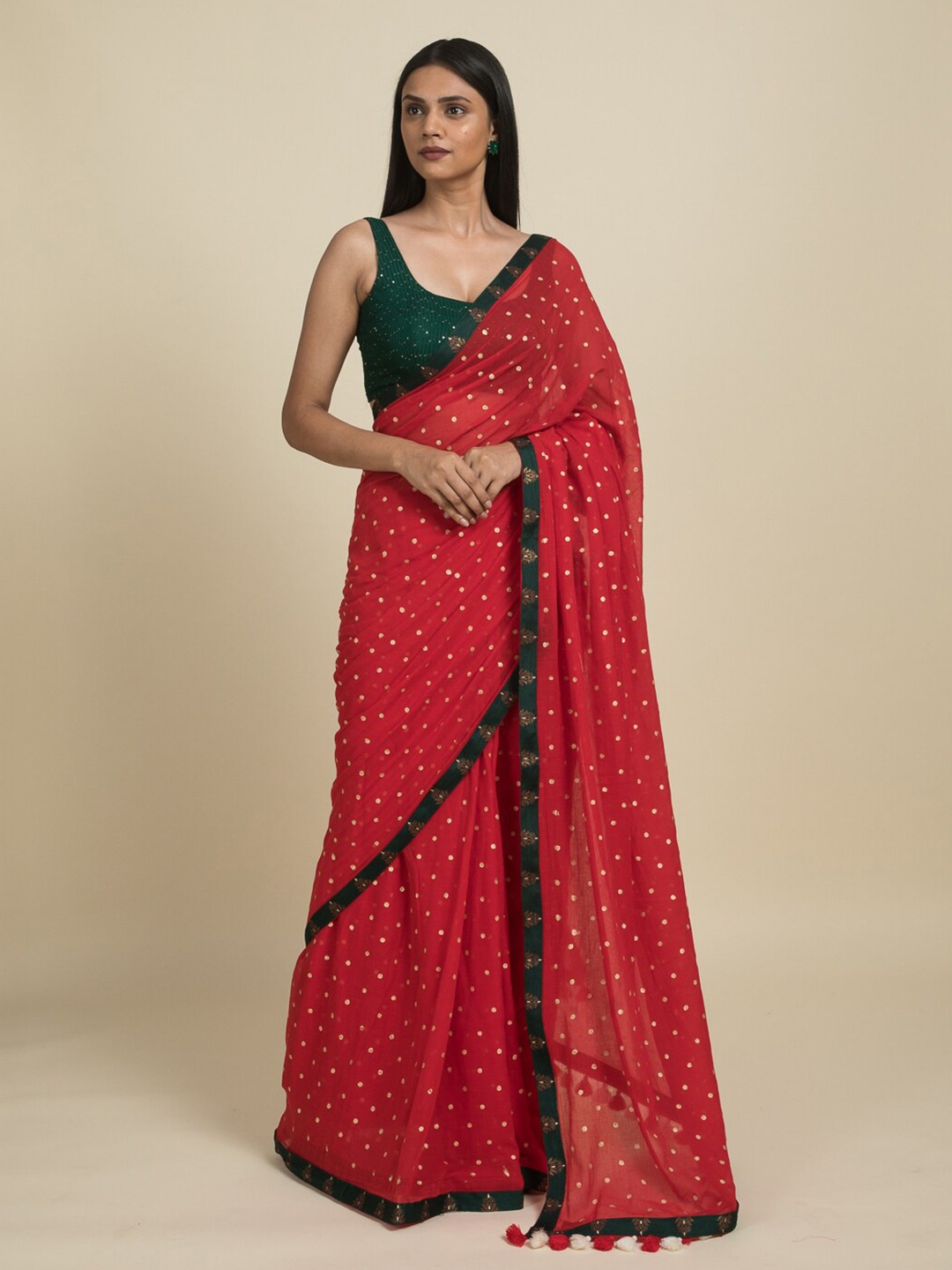 

Suta Red & Gold-Toned Printed Pure Cotton Saree