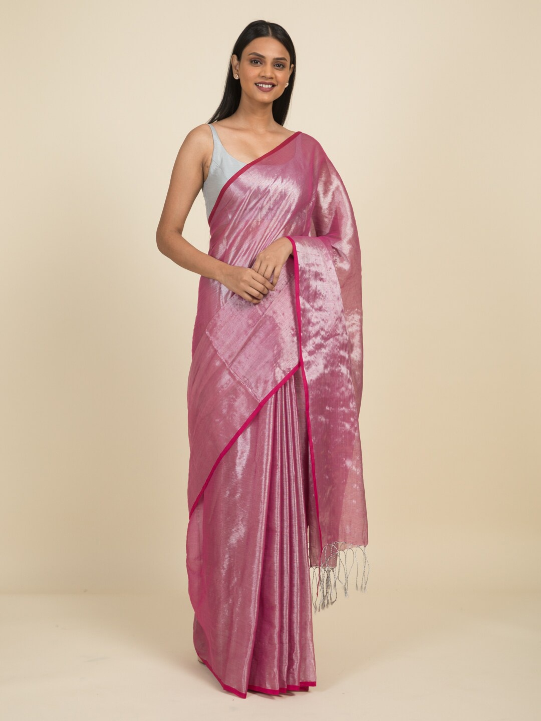 

Suta Pink & Silver-Toned Zari Saree