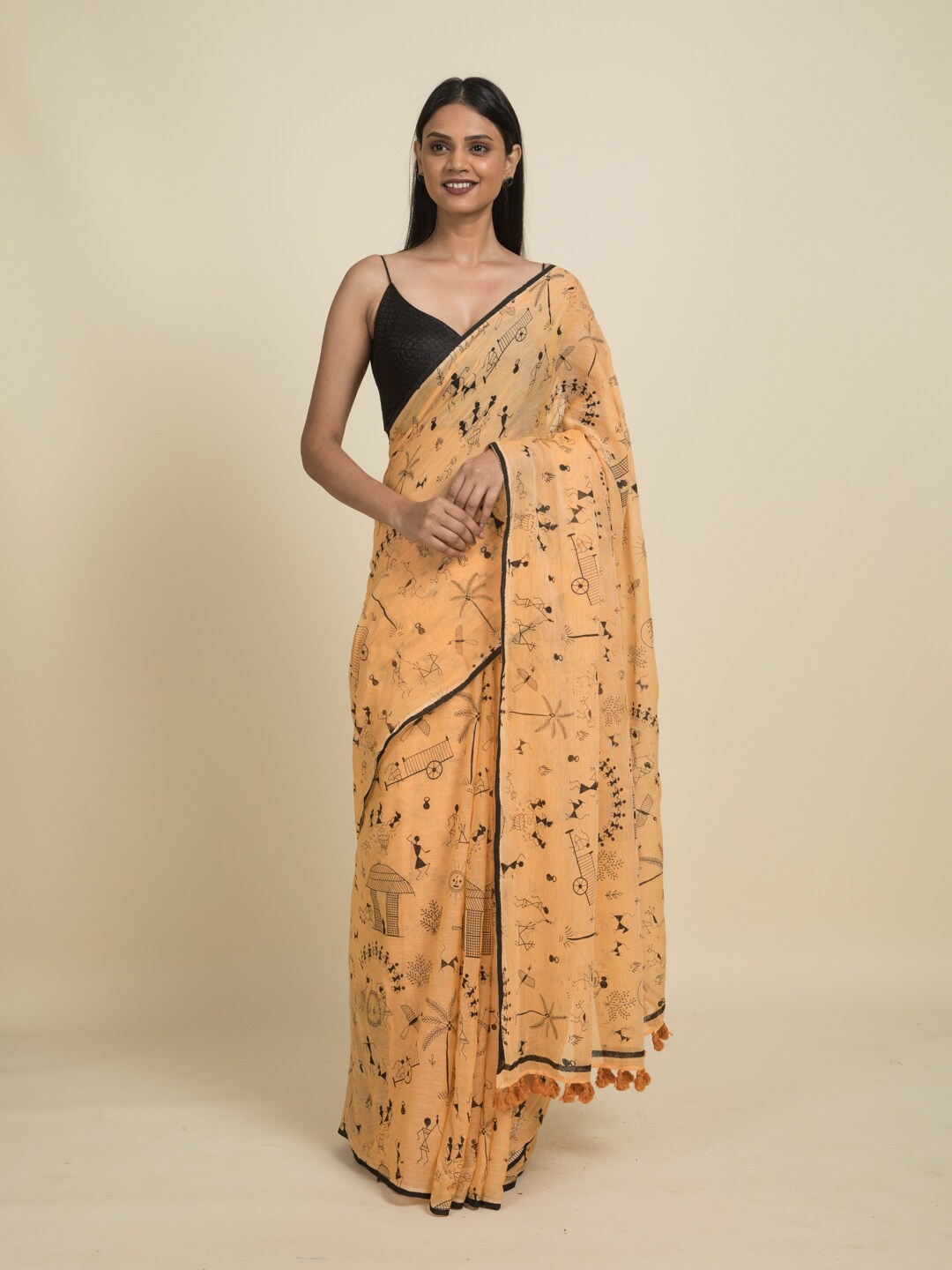 

Suta Orange & Black Ethnic Motifs Pure Cotton Saree